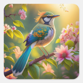 Groene kop Blauwgroen gevleugelde fantasievogel Vierkante Sticker