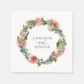 Groene koraal bloemige gepersonaliseerde papieren  servet (Voorkant)