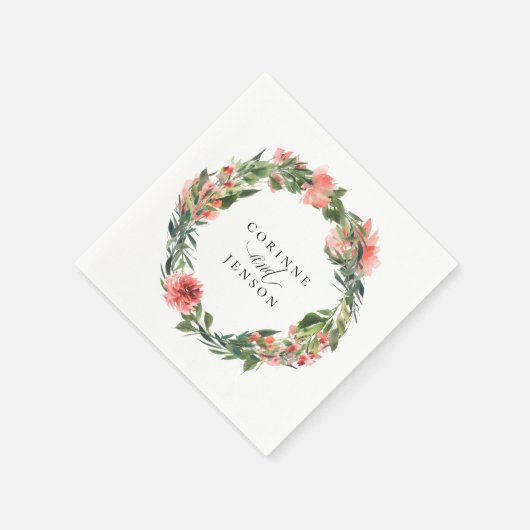 Groene koraal bloemige gepersonaliseerde papieren  servet (Hoek)