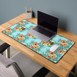 GROENE & KORAALRODE HIBISCUS BLOEMEN EN KOKOSNOTEN BUREAUMAT