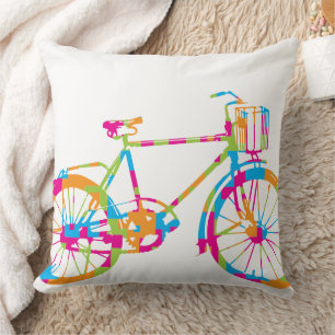 Groene koraalroze en blauwe fiets Pillow Kussen