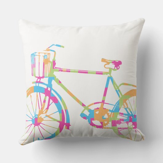 Groene koraalroze en blauwe fiets Pillow Kussen (Achterkant)