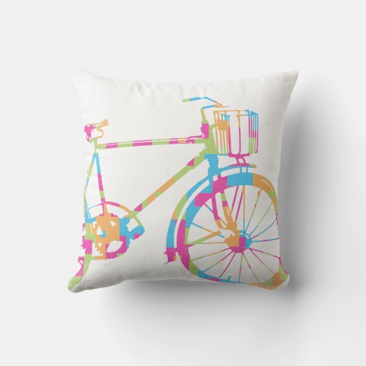 Groene koraalroze en blauwe fiets Pillow Kussen (Achterkant)