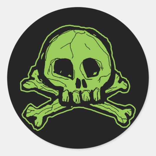 Groene krabbelige schedel ronde sticker (Voorkant)