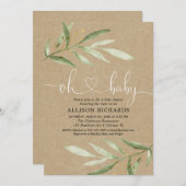 Groene kraft, rustiek genderneutraal baby shower kaart (Voorkant / Achterkant)