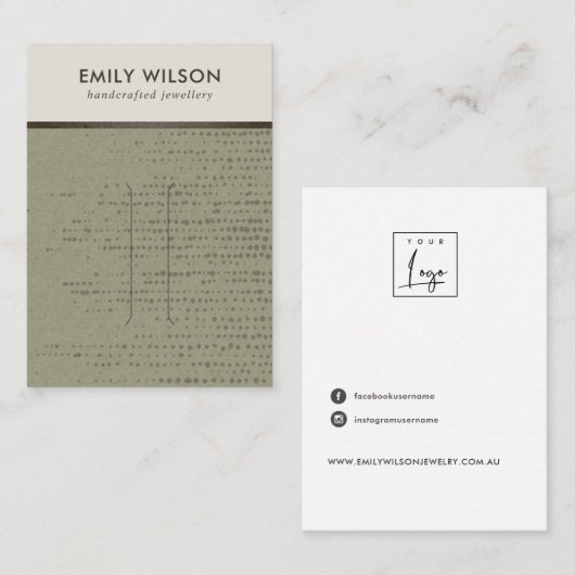 GROENE KRAFT WITTE STIPPEN HAARCLIP DISPLAY KAART VISITEKAARTJE (Voorkant / Achterkant)