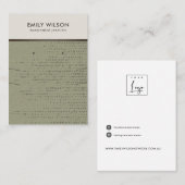 GROENE KRAFT WITTE STIPPEN KETTING OORBEL DISPLAY VISITEKAARTJE (Voorkant / Achterkant)