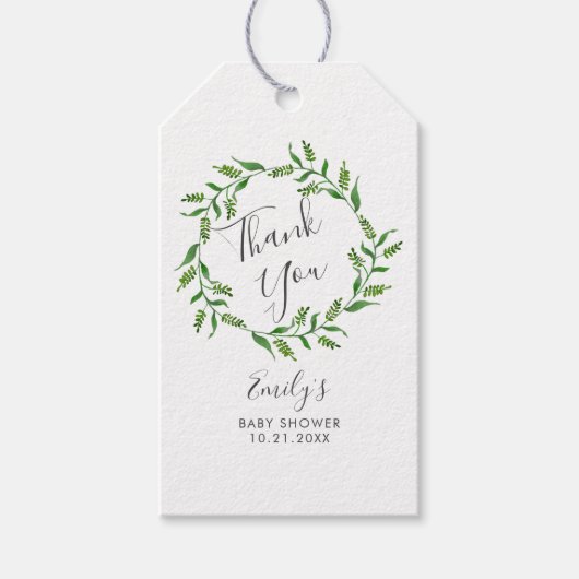 Groene Krans Baby Shower Bedankbriefje Cadeaulabel (Voorkant)