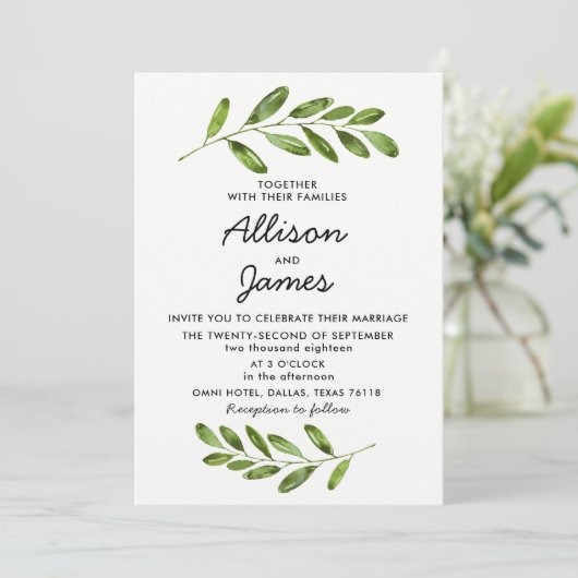 Groene Krans Bladeren Modern Trouw Uitnodiging (Staand voorkant)