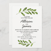 Groene Krans Bladeren Modern Trouw Uitnodiging (Voorkant / Achterkant)