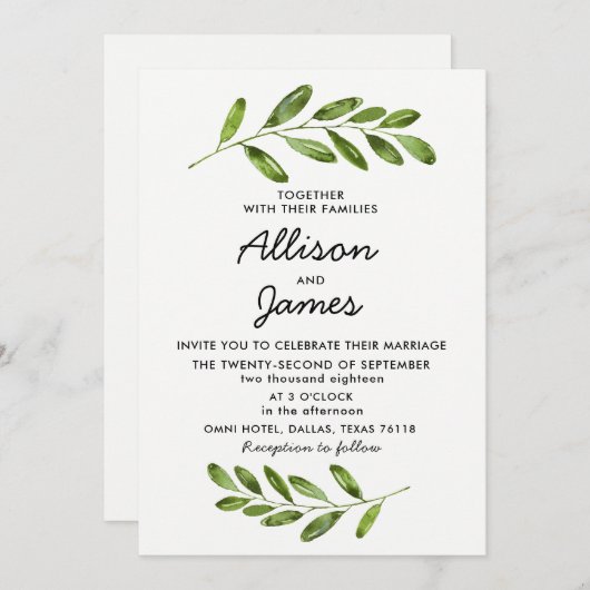 Groene Krans Bladeren Modern Trouw Uitnodiging (Voorkant / Achterkant)