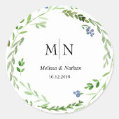 Groene krans bruiloft Monogram Sticker (Voorkant)