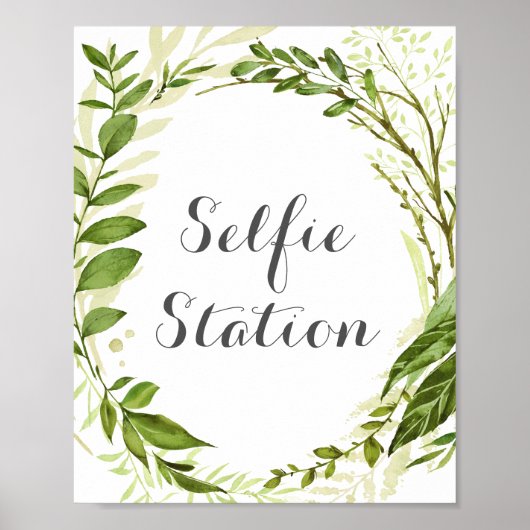 Groene Krans Bruiloft Selfie Station Bord Poster (Voorkant)