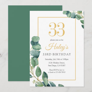Groene Krans Chic Goud & Salie 33ste Verjaardag Kaart