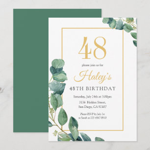 Groene Krans Chic Goud & Salie 48ste Verjaardag Kaart