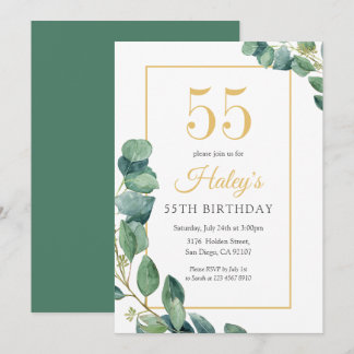 Groene Krans Chic Goud & Salie 55ste Verjaardag Kaart