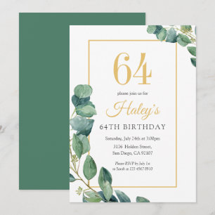 Groene Krans Chic Goud & Salie 64ste Verjaardag Kaart