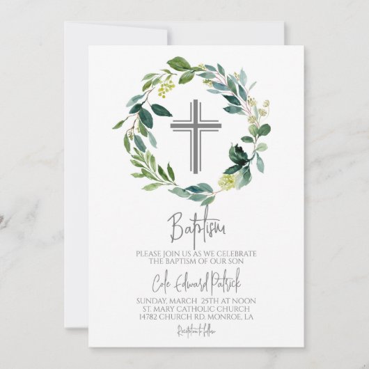 Groene krans doop uitnodiging (Voorkant)