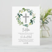 Groene krans doop uitnodiging (Staand voorkant)