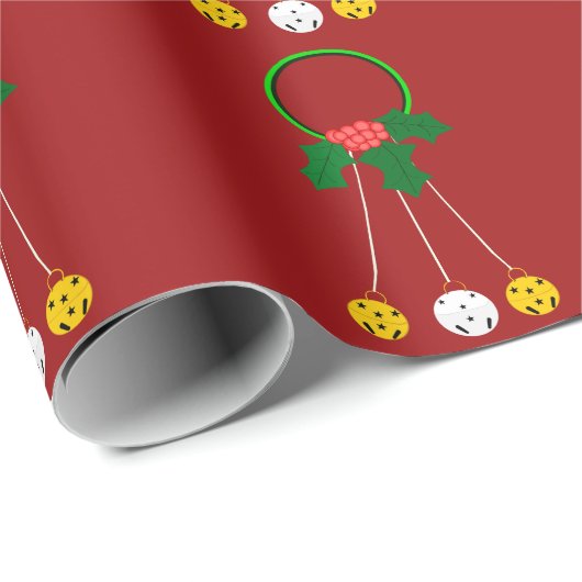 Groene Krans en Jingle Bells Red Wrapping Paper Cadeaupapier (Rol Hoek)