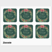 Groene krans gepersonaliseerde kerst vierkante sticker (Vel)