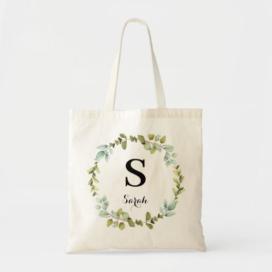 Groene krans Gepersonaliseerde Monogrammed Canvas Tote Bag (Voorkant)