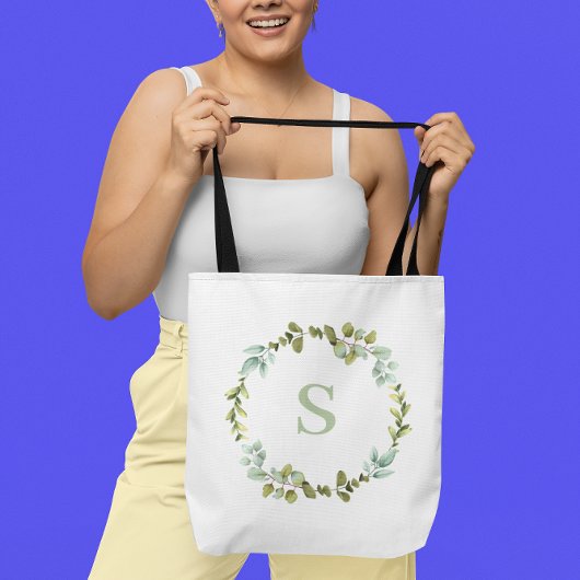 Groene krans Gepersonaliseerde Monogrammed Canvas  Tote Bag