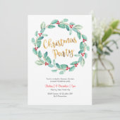 Groene krans Kerstfeest Uitnodiging (Staand voorkant)