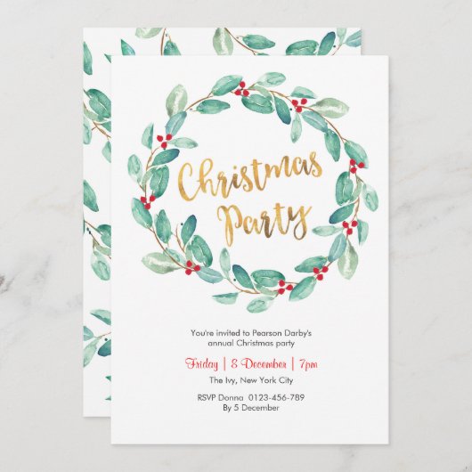 Groene krans Kerstfeest Uitnodiging (Voorkant / Achterkant)