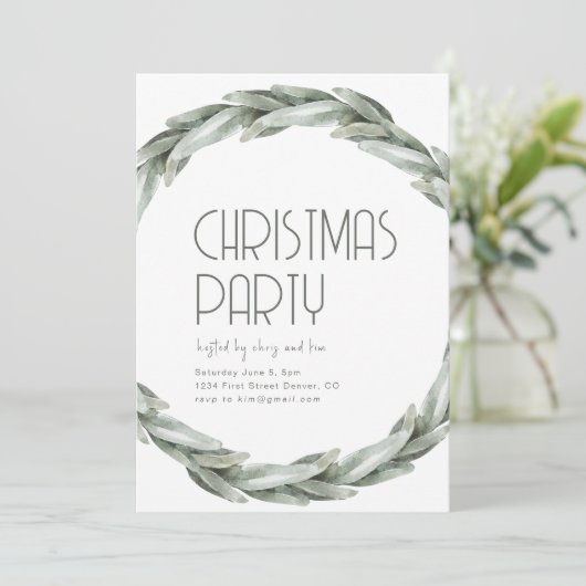 Groene krans Kerstfeest Uitnodiging Sjabloon (Staand voorkant)