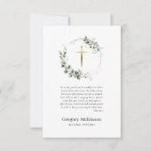 Groene krans met gouden kruis katholieke begrafeni bedankkaart (Voorkant)