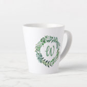 Groene krans met monogram latte mok (Rechterhoek)