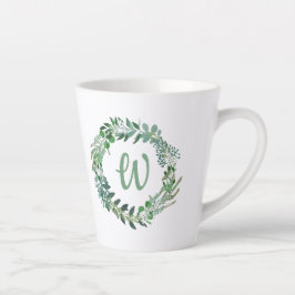 Groene krans met monogram latte mok