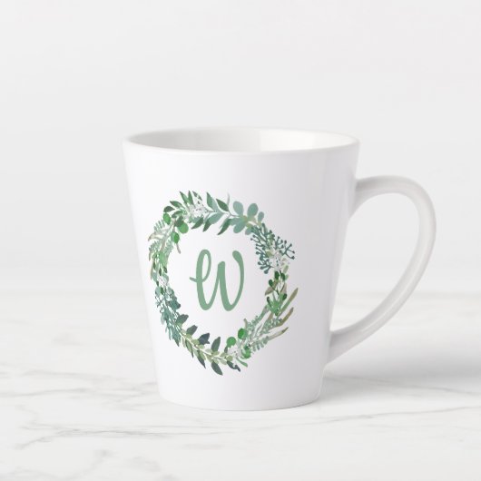 Groene krans met monogram latte mok (Rechts)