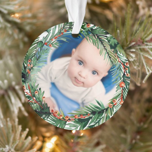 Groene Krans M'n Eerste Kerst Baby Foto Ornament (Boom)
