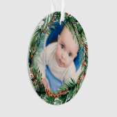 Groene Krans M'n Eerste Kerst Baby Foto Ornament (voorkant)