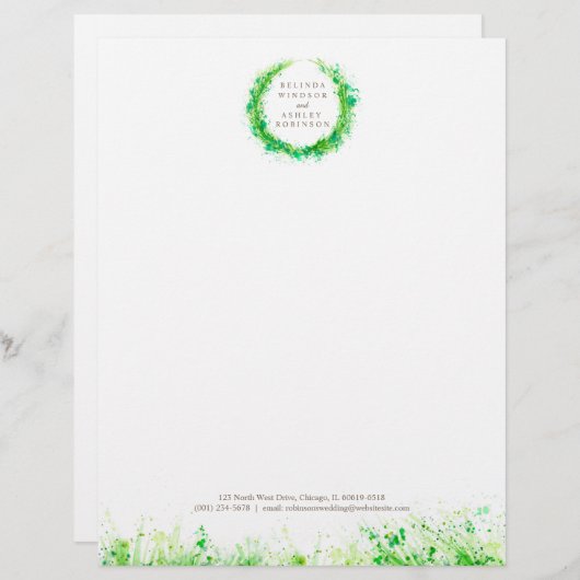 Groene krans moderne waterverf briefhoofd (Voorkant / Achterkant)