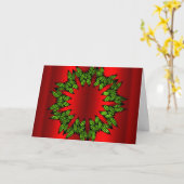 Groene krans op rode Kerstmis Kaart (Gele Bloem)