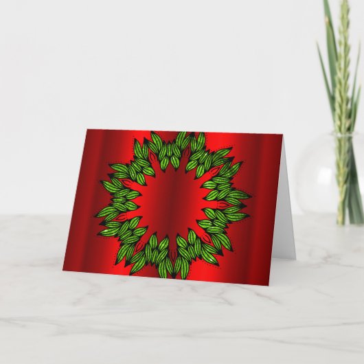 Groene krans op rode Kerstmis Kaart (Voorkant)