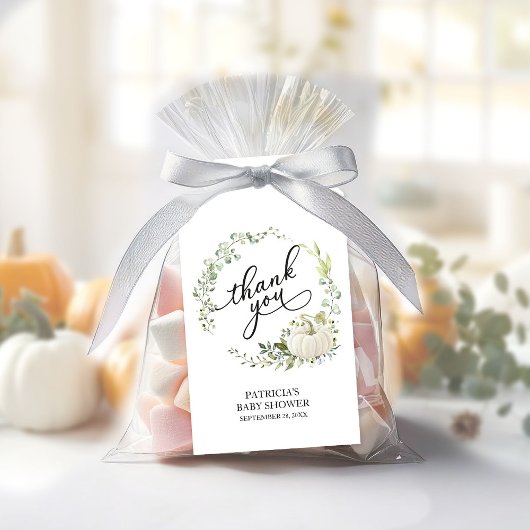 Groene Krans Pompoen Herfst Baby Shower Favor Cadeaulabel