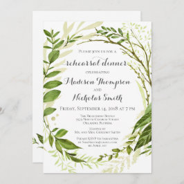 Groene krans repetitie diner uitnodigingen, rustie kaart