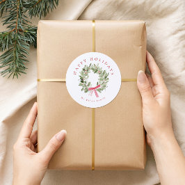 Groene krans & rode strik Kerstmis Ronde Sticker