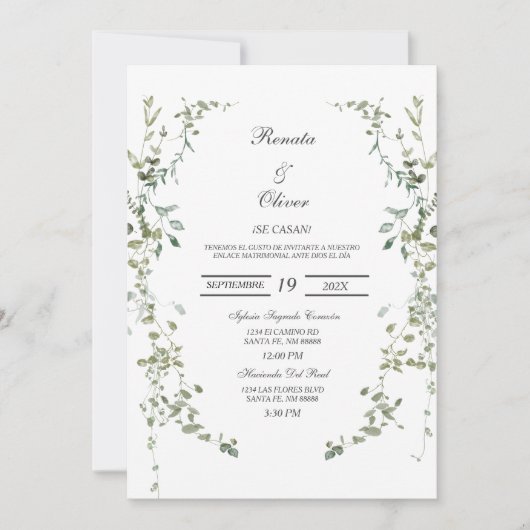 Groene krans Spaanse bruiloft uitnodiging (Voorkant)