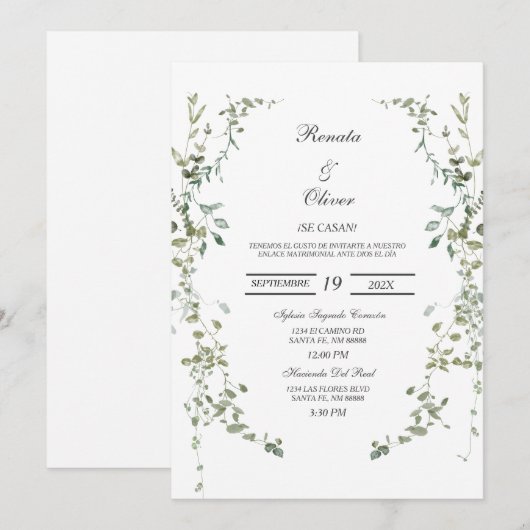 Groene krans Spaanse bruiloft uitnodiging (Voorkant / Achterkant)