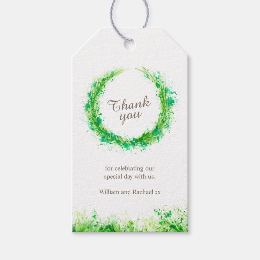 Groene krans waterverf kunst dank u cadeau labels cadeaulabel (Voorkant)