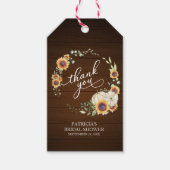 Groene krans zonnebloemen herfst bruidsdouche cadeaulabel (Voorkant)