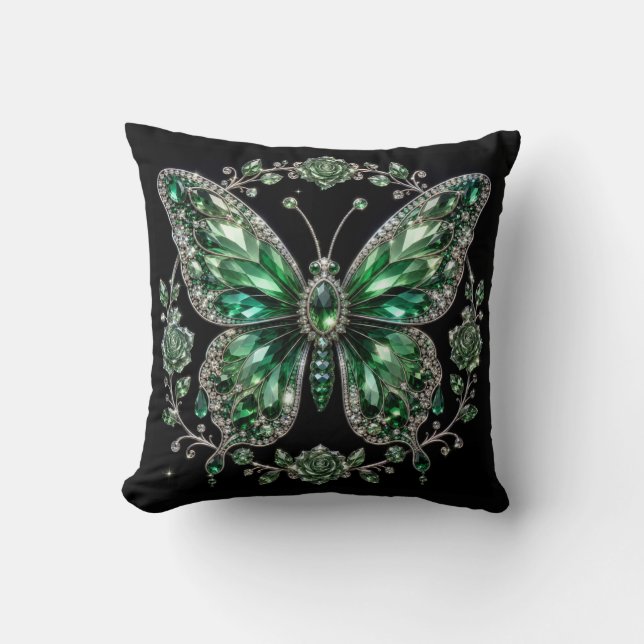 Groene Kristallen Vlinder | Bloem Frame Kussen (Voorkant)