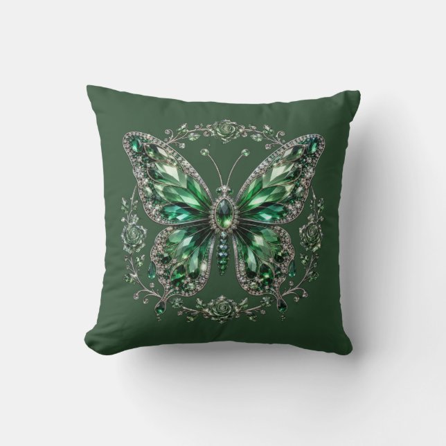 Groene Kristalvlinder | Bloemframe Kussen (Voorkant)