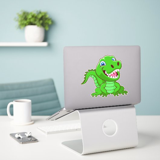 Groene krokodil Cartoon-64836 Sticker (Laptop op bureau)