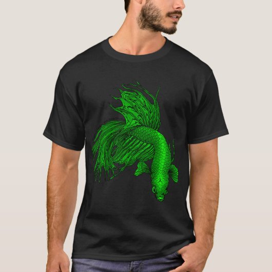 Groene Kroonstaart Siamese Kiemvis T-shirt (Voorkant)